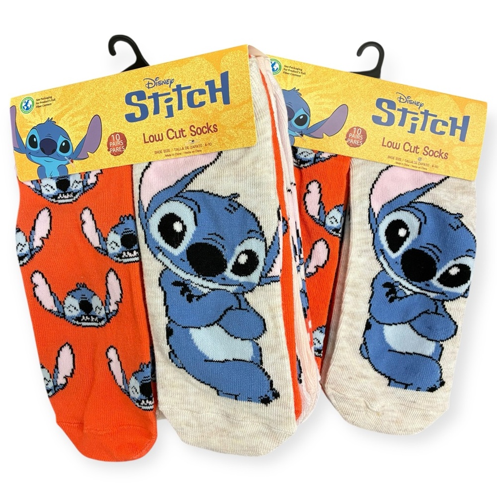 (2) Disney Stitch Low Cut Socks 10 Pack Size 4 - 10